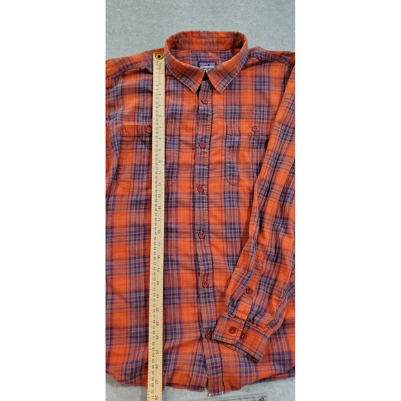 Patagonia Orange and Blue Plaid Casual Button Down Shirt - Picture 2 of 10